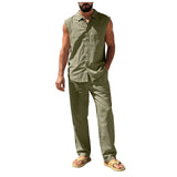 AIDASE  -  Suit Suits For Men Men'S Loose Fitting Beach Linen Casual Sleeveless Shirt And Straight Leg Trousers Suit Homecoming Men Attire aidase-shop