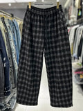AIDASE  -  Retro Bla White Plaid Loose Straight Leg Casual Pants Men Women Comfortable Drapey Long Trousers Casual Sle Workwear aidase-shop