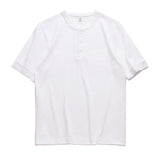 AIDASE  -  Three Needle American Retro Heavy T-shirt Men's Amikaji Pure Cotton Tube Weaving T-shirt Henry Collar Unisex Short Sleeved Shirt aidase-shop