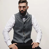 AIDASE  -  Autumn Winter Men's British Waistcoat Retro Herringbone Slim Tweed Suit Vest Heavy Button Jacket Men Aesthetic Sleeveless Coat aidase-shop