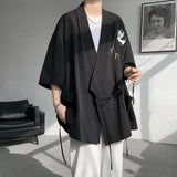 Aidase Mens Panda Embroidered Chinese Style Short Sleeve Cloak Genderless 2024 New Fashion Temperament Versatile Trend Jacket Unisex aidase-shop