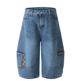 AIDASE  -  Retro Patchwork Wide Leg Jeans orts Men Women Summer New Sle Couple Workwear Denim Seven-Foot Pants Casual Straight Leg Pant aidase-shop