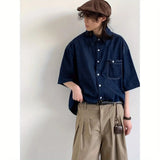 AIDASE  -  Summer Vintage Deep Blue Denim irt ex Casual Classic College Sle Simple Versatile Trendy ort Sve Square Collar aidase-shop