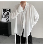 AIDASE  -  Men's Shirt Spring New Jacquard Long Sleeved Design Added Lace Up 2025 V-neck Solid Color  Luxury Male Tops aidase-shop