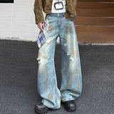 AIDASE  -  American Street Style Men's Jeans Vintage Trendy Straight-leg Flared Pants Summer New Fashion Personality Clothing 21E6614 aidase-shop
