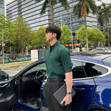 AIDASE  -  Men's Light Mature Shirt Stand Up Collar Slim Three Quarter Sleeves Male Blouse No Ironing Business Ice Silk Long Sleeved Top aidase-shop