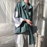 AIDASE  -  Stitched Contrasting Color Shirt Men's Summer Loose Trendy Brand Three-quarter Sleeve Inch Trend aidase-shop