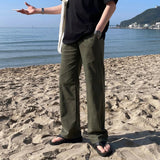 AIDASE  -  New Simple Men's Casual Pants Solid Color Drawstring Straight Leg Casual Elastic Waist Cleanfit Male Loose Bottom 9W3116 aidase-shop