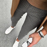AIDASE  -  Daily Leisure Mens Slim Fit Stretch Pencil Pants Spring Vintage Houndstooth Printed Trousers Men Fashionable Straight Trousers aidase-shop