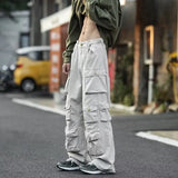 Aidase Men's Multi-pockets Cargo Pants Autumn Vintage Solid Color Hiphop Overalls Baggy Casual High Street Mopping Trousers