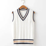 Aidase Striped White Knitted Sweaters for Men Blue Sleeveless Man Clothes V Neck Vest Red Waistcoat Jumpers Sweat-shirt Cigaret Cotton aidase-shop