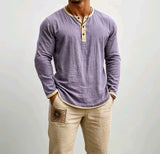 AIDASE  -  Men's Digital Printing Two-Tone Henley Shirt 3-Button Casual Long Sleeve Top Spring Summer Soft Breathable Crew Neck Pullover aidase-shop