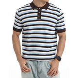 AIDASE  -  New Arrival Men's Striped Knitted Polo Shirt Short Sleeve Lapel Button Casual Breathable Slim Fit Daily Wear Business Top aidase-shop