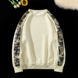 Aidase men's winter fashion Retro Sweatshirt Sleeve Embroidery Patchwork Trendy Sweatshirt Men Women Loose Active Sweatshirt Long Sleeve Casual Tops