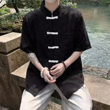 AIDASE  -  New Chinese Style Men's Shirt Trend Short Sleeve Stand Collar Jacquard Pattern Button-front Shirts Summer Stylish 21E6432 aidase-shop