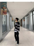 Knitted Light Luxury Pullovers Sweater Men Casual Striped Vintage Loose O Neck Solid Color Long Sleeve Coat Streetwear aidase-shop