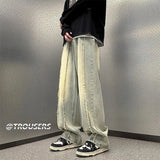 AIDASE  -  Yellow Nick High Street Jeans Men's Frozen Straight Wide Legs aidase-shop