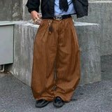 AIDASE  -  Men Striped Pants Loose Button Joggers Casual Wide Leg Trousers Men Streetwear Pleated Fashion Leisure Long Pants S-5XL aidase-shop