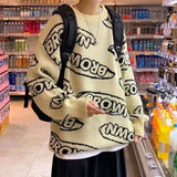 Korea Fashion Sweatercoat Round Neck Knit Shirt Men's Sweater Street Letter Printed Harajuku Tops Baggy Male Pullovers Shirt aidase-shop