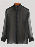 AIDASE  -  Men's Summer Black Thin See-through Clothes Men's Casual Shirt Breathable Blouse Night Bar Club Sexy Costume aidase-shop