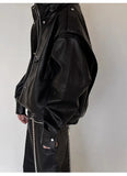Autumn Winter Oversized Cool Waterproof Windproof Black Pu Leather Jacket Men Zip Up Luxury Designer Clothes aidase-shop