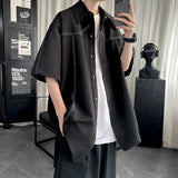 AIDASE  -  Short Sleeve Men Shirt Summer Trendy Design Korean Style Fashion Cool Outerwear Lapel Simpel Solid Color Male Tops 21E6521 aidase-shop