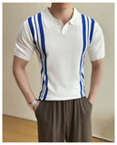 AIDASE  -  Summer Slim Fit Striped Contrast Knit Ice Polo Shirt Men's Stretchable Short Sleeve T-Shirt M-4XL aidase-shop
