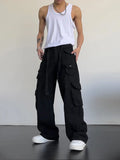 High street retro casual large pocket overalls men's and women's new summer high waist loose straight tube draped wide leg pants Maytrends