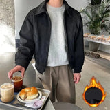 Elegant Solid Brown Coat Men's Spring Autumn High-end Loose Lapel Plush Top Winter New Zipper Short Jacket Vintage Streetwear aidase-shop