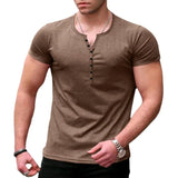 AIDASE  -  Men's Summer New European and American Men's Henley Shirt Solid Button Slim Fit T-shirt for Men aidase-shop