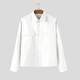 AIDASE  -  Men Shirt Solid Color Lapel Long Sleeve Pockets Casual Men Clothing Streetwear Loose Korean Style Fashion Male Tops aidase-shop