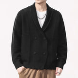 AIDASE  -  New Fashion Autumn Winter Men's Solid Color Turn-down Collar Double-breasted Long Sleeve Knitted Cardigans Male Coats Clothes aidase-shop
