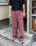 AIDASE  -  High Waist Straight Leg Raspberry Pink Denim Jeans Men Summer New Loose Wide Leg Floor-Length Pants Clean Washed Effect aidase-shop