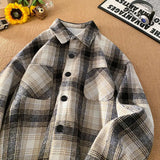 Aidase Japan and Korea Streetwear Long-sleeved Shirt Autumn Oversized Men's Casual Shirts Stylish Color Clash Plaid Shirt aidase-shop