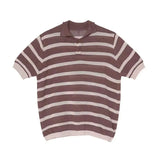 AIDASE  -  Loose Fit Summer Japanese Style Knitted Short Sleeve Polo Shirt Men's Casual Turn-down Collar Striped Top Fashion Urban aidase-shop