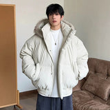 AIDASE  -  Detachable Hooded Men's Cotton Jacket American Style Short Fur Collar Long Sleeve Solid Color Casual Male Coats 21E7670