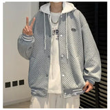 Aidase Men&Women Hooded Jacket Ins Hip Hop Waffle Fake Two-piece Windproof Streetwear Unisex Baseball Uniform Youth Male Bomber Jacket aidase-shop