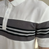 AIDASE  -  Summer New British Slim-Fitting Gray and White Striped Short-Sleeved Polo Shirt Men's T-shirt aidase-shop
