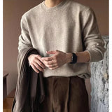 AIDASE  -  Korean Style Elegant Gentleman Crew Neck Sweater Autumn Winter All-Match Slim Knitted Pullover, Business Soft Warm Knit Base Top aidase-shop