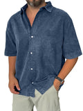 AIDASE  -  Mens Spring Summer Shirt Short Sleeve Loose Solid Retro Casual Holiday Blouse Breathable Lightweight Beach Button Shirt aidase-shop