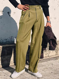 AIDASE  -  Streetwear Fashion Mens Suit Pants Spring Summer Casual Loose Straight Trousers Men Vintage Solid Belt-up High Waist Pants aidase-shop