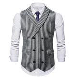 AIDASE  -  Trendy Slim Fit Mens Waistcoats Spring Casual Turn-down Collar Double-breasted Vest Jacket For Men Autumn Vintage Striped Coats aidase-shop