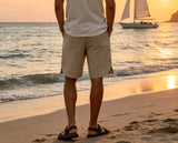 AIDASE  -  Men's Solid Color Drawstring Shorts 100% Cotton Summer Thin Loose Beach Shorts with Side Buttons Linen-Like Breathable Pockets aidase-shop