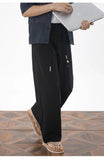 AIDASE  -  Mens Cropped Linen Blend Dress Pants Casual Drawstring High Waist Breathable Suit Trousers Japanese Clean Fit Straight Trousers aidase-shop