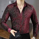 Aidase Shiny Shirt Men Fancy Shirt Men Long Sleeve Shirt Ropa De Hombre Camisa Social Masculina Manga Longa Dark Red Ropa Hombre Casual aidase-shop