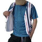 AIDASE  -  Summer Men's Casual Vertical Striped Fake Two-Piece Slim-Fit V-Neck Button T-Shirt aidase-shop