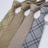 AIDASE  -  British Style Fashion TR Fabric Plaid Neck Ties For Men Formal Brown Khaki Wool Clip Tie Luxury Soft Free Knot Lazy-tie Cravat aidase-shop