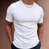 AIDASE  -  Men's Solid Color Stitching Short Sleeve T-Shirt Casual Crew Neck Breathable Summer Top aidase-shop