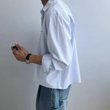 AIDASE  -  Men Striped Shirt Lapel Long Sleeve Button Casual Men Clothing Loose Streetwear 2025 Korean Style Fashion Male Shirts aidase-shop