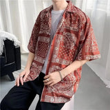 AIDASE  -  Loose Men's Short Sleeve Shirt Couples Walnut Flower Print Summer Casual Chinese Style Five-Quarter Sleeve Shirt Jacket aidase-shop